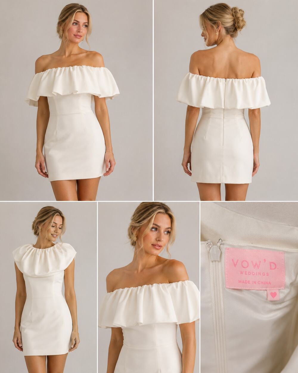 VOW'D Weddings Ivory Ruffle Mini Dress Size 0 Off Shoulder Bridal Reception